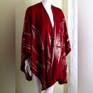 Francesca’s Burgundy & tan Aztec Patterned Poncho